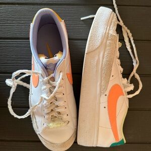 Nike Platform Blazers White and Neon Orange Sneakers